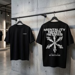 MENTALITY NEVER RETIRES PTTT110 Chris Bumstead T-Shirts 11 - Cbum Store studio mockup 5 1 2 - Cbum Store